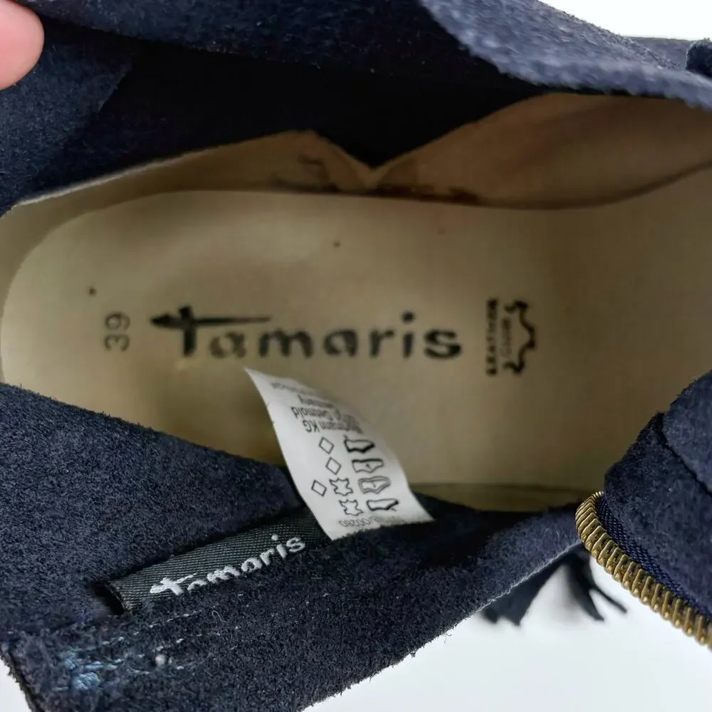 Tamaris Cigarra Suede Leather Ankle Boots in Blue Size 39